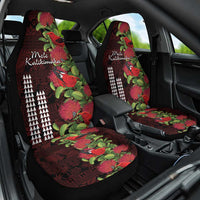 Hawaii Mele Kalikimaka Kakau Car Seat Cover I'iwi Bird on Ohia Lehua LT7 One Size Black Red - Polynesian Pride