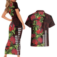 Hawaii Mele Kalikimaka Kakau Couples Matching Short Sleeve Bodycon Dress and Hawaiian Shirt I'iwi Bird on Ohia Lehua LT7 - Polynesian Pride