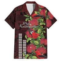 Hawaii Mele Kalikimaka Kakau Family Matching Puletasi and Hawaiian Shirt I'iwi Bird on Ohia Lehua LT7 Dad's Shirt - Short Sleeve Black Red - Polynesian Pride