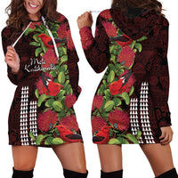 Hawaii Mele Kalikimaka Kakau Hoodie Dress I'iwi Bird on Ohia Lehua LT7 - Polynesian Pride
