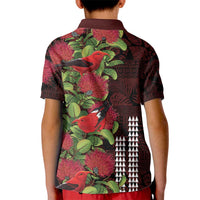 Hawaii Mele Kalikimaka Kakau Kid Polo Shirt I'iwi Bird on Ohia Lehua LT7 - Polynesian Pride