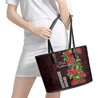 Hawaii Mele Kalikimaka Kakau Leather Tote Bag I'iwi Bird on Ohia Lehua LT7 - Polynesian Pride