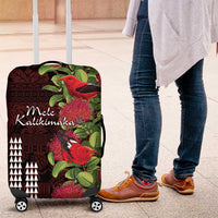 Hawaii Mele Kalikimaka Kakau Luggage Cover I'iwi Bird on Ohia Lehua LT7 Black Red - Polynesian Pride