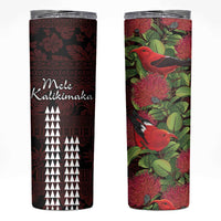 Hawaii Mele Kalikimaka Kakau Skinny Tumbler I'iwi Bird on Ohia Lehua LT7 Black Red - Polynesian Pride