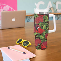 Hawaii Mele Kalikimaka Kakau Tumbler With Handle I'iwi Bird on Ohia Lehua LT7 - Polynesian Pride