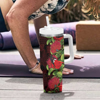 Hawaii Mele Kalikimaka Kakau Tumbler With Handle I'iwi Bird on Ohia Lehua LT7 - Polynesian Pride