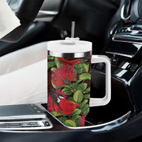 Hawaii Mele Kalikimaka Kakau Tumbler With Handle I'iwi Bird on Ohia Lehua LT7 - Polynesian Pride