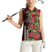 Hawaii Mele Kalikimaka Kakau Women Sleeveless Polo Shirt I'iwi Bird on Ohia Lehua LT7 - Polynesian Pride