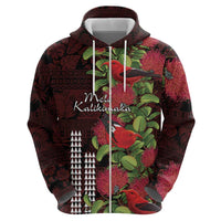 Hawaii Mele Kalikimaka Kakau Zip Hoodie I'iwi Bird on Ohia Lehua LT7 - Polynesian Pride