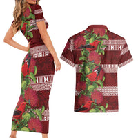 Hawaii Christmas Mele Kalikimaka Couples Matching Short Sleeve Bodycon Dress and Hawaiian Shirt I'iwi Bird on Ohia Lehua LT7 - Polynesian Pride