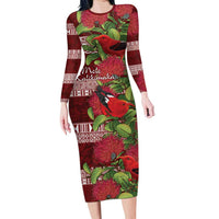 Hawaii Christmas Mele Kalikimaka Family Matching Long Sleeve Bodycon Dress and Hawaiian Shirt I'iwi Bird on Ohia Lehua