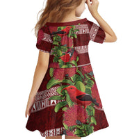 Hawaii Christmas Mele Kalikimaka Family Matching Off The Shoulder Long Sleeve Dress and Hawaiian Shirt I'iwi Bird on Ohia Lehua LT7 - Polynesian Pride