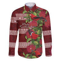 Hawaii Christmas Mele Kalikimaka Family Matching Off Shoulder Short Dress and Hawaiian Shirt I'iwi Bird on Ohia Lehua LT7 Dad's Shirt - Long Sleeve Red White - Polynesian Pride