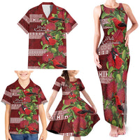 Hawaii Christmas Mele Kalikimaka Family Matching Tank Maxi Dress and Hawaiian Shirt I'iwi Bird on Ohia Lehua