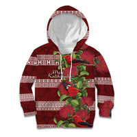 Hawaii Christmas Mele Kalikimaka Kid Hoodie I'iwi Bird on Ohia Lehua LT7 Hoodie Red White - Polynesian Pride