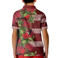 Hawaii Christmas Mele Kalikimaka Kid Polo Shirt I'iwi Bird on Ohia Lehua LT7 - Polynesian Pride