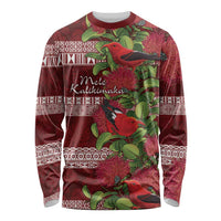 Hawaii Christmas Mele Kalikimaka Long Sleeve Shirt I'iwi Bird on Ohia Lehua LT7 Unisex Red White - Polynesian Pride