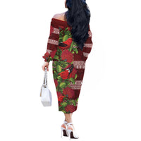 Hawaii Christmas Mele Kalikimaka Off The Shoulder Long Sleeve Dress I'iwi Bird on Ohia Lehua LT7 - Polynesian Pride
