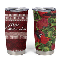 Hawaii Christmas Mele Kalikimaka Tumbler Cup I'iwi Bird on Ohia Lehua LT7 Red White - Polynesian Pride