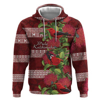 Hawaii Christmas Mele Kalikimaka Zip Hoodie I'iwi Bird on Ohia Lehua LT7 Pullover Hoodie Red White - Polynesian Pride