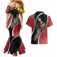 New Zealand Christmas Couples Matching Mermaid Dress and Hawaiian Shirt Flora Map with Birds LT7 - Polynesian Pride