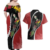 New Zealand Christmas Couples Matching Off Shoulder Maxi Dress and Hawaiian Shirt Flora Map with Birds LT7 - Polynesian Pride
