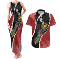 New Zealand Christmas Couples Matching Tank Maxi Dress and Hawaiian Shirt Flora Map with Birds LT7 Black - Polynesian Pride