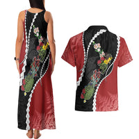New Zealand Christmas Couples Matching Tank Maxi Dress and Hawaiian Shirt Flora Map with Birds LT7 - Polynesian Pride