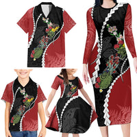 New Zealand Christmas Family Matching Long Sleeve Bodycon Dress and Hawaiian Shirt Flora Map with Birds LT7 - Polynesian Pride