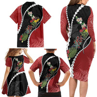 New Zealand Christmas Family Matching Long Sleeve Bodycon Dress and Hawaiian Shirt Flora Map with Birds LT7 - Polynesian Pride