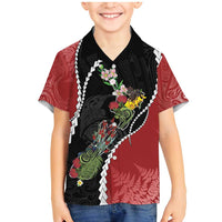 New Zealand Christmas Family Matching Mermaid Dress and Hawaiian Shirt Flora Map with Birds LT7 Son's Shirt Black - Polynesian Pride