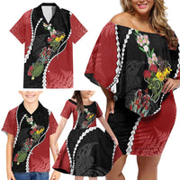 New Zealand Christmas Family Matching Off Shoulder Short Dress and Hawaiian Shirt Flora Map with Birds LT7 - Polynesian Pride