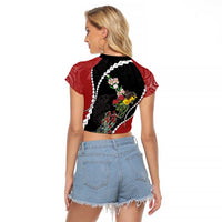 New Zealand Christmas Raglan Cropped T Shirt Flora Map with Birds - Polynesian Pride