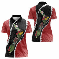 New Zealand Christmas Women Polo Shirt Flora Map with Birds - Polynesian Pride