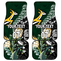 Custom South Africa Mix New Zealand Rugby 2023 Car Mats World Cup Greatest Rivalry LT7 Black Green - Polynesian Pride