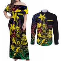 New Caledonia Kanaky Personalized Couples Matching Off Shoulder Maxi Dress and Long Sleeve Button Shirt Fleche Faitiere - Plumeria LT7 Colorful - Polynesian Pride