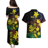 New Caledonia Kanaky Personalized Couples Matching Puletasi and Hawaiian Shirt Fleche Faitiere - Plumeria LT7 - Polynesian Pride