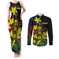 New Caledonia Kanaky Personalized Couples Matching Tank Maxi Dress and Long Sleeve Button Shirt Fleche Faitiere - Plumeria LT7 Colorful - Polynesian Pride