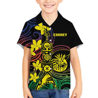 New Caledonia Kanaky Personalized Family Matching Puletasi and Hawaiian Shirt Fleche Faitiere - Plumeria LT7 Son's Shirt Colorful - Polynesian Pride
