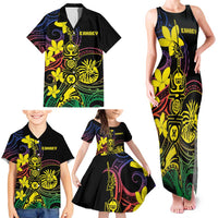 New Caledonia Kanaky Personalized Family Matching Tank Maxi Dress and Hawaiian Shirt Fleche Faitiere - Plumeria LT7 - Polynesian Pride