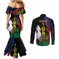 New Caledonia Kanaky Personalized Couples Matching Mermaid Dress and Long Sleeve Button Shirt Fleche Faitiere Mix Kagu LT7 - Polynesian Pride