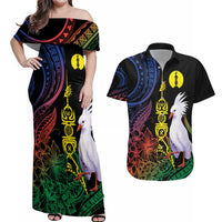 New Caledonia Kanaky Personalized Couples Matching Off Shoulder Maxi Dress and Hawaiian Shirt Fleche Faitiere Mix Kagu LT7 Colorful - Polynesian Pride
