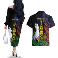 New Caledonia Kanaky Personalized Couples Matching Off The Shoulder Long Sleeve Dress and Hawaiian Shirt Fleche Faitiere Mix Kagu LT7 - Polynesian Pride