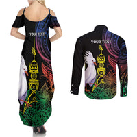 New Caledonia Kanaky Personalized Couples Matching Summer Maxi Dress and Long Sleeve Button Shirt Fleche Faitiere Mix Kagu LT7 - Polynesian Pride