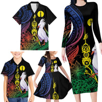New Caledonia Kanaky Personalized Family Matching Long Sleeve Bodycon Dress and Hawaiian Shirt Fleche Faitiere Mix Kagu LT7 - Polynesian Pride