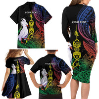New Caledonia Kanaky Personalized Family Matching Long Sleeve Bodycon Dress and Hawaiian Shirt Fleche Faitiere Mix Kagu LT7 - Polynesian Pride
