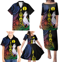 New Caledonia Kanaky Personalized Family Matching Puletasi and Hawaiian Shirt Fleche Faitiere Mix Kagu LT7 - Polynesian Pride