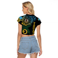 Personalised Vanuatu Raglan Cropped T Shirt Turtle Chest Tattoo Flag Color - Sanma LT7 - Polynesian Pride