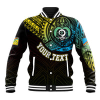 Personalised Vanuatu Baseball Jacket Turtle Chest Tattoo Flag Color - Torba LT7 Unisex Black - Polynesian Pride