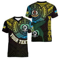 Personalised Vanuatu Women V Neck T Shirt Turtle Chest Tattoo Flag Color - Torba LT7 Female Black - Polynesian Pride